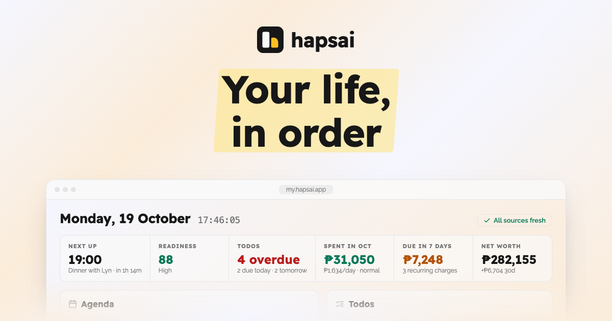 Hapsai: Personal dashboard for calendar, to-dos, money & fitness